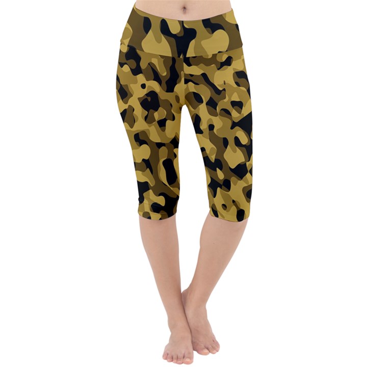 Black Yellow Brown Camouflage Pattern Lightweight Velour Cropped Yoga Leggings