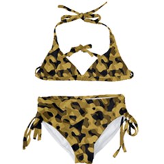 Black Yellow Brown Camouflage Pattern Kids  Classic Bikini Set by SpinnyChairDesigns