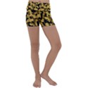 Black Yellow Brown Camouflage Pattern Kids  Lightweight Velour Yoga Shorts View1