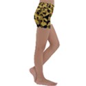 Black Yellow Brown Camouflage Pattern Kids  Lightweight Velour Yoga Shorts View3