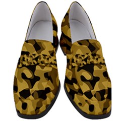 Black Yellow Brown Camouflage Pattern Women s Chunky Heel Loafers by SpinnyChairDesigns