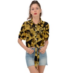 Black Yellow Brown Camouflage Pattern Tie Front Shirt 