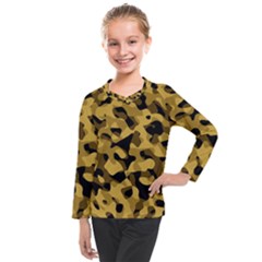 Black Yellow Brown Camouflage Pattern Kids  Long Mesh Tee