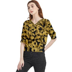 Black Yellow Brown Camouflage Pattern Quarter Sleeve Blouse