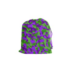 Purple And Green Camouflage Drawstring Pouch (small) by SpinnyChairDesigns