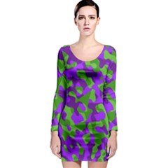 Purple and Green Camouflage Long Sleeve Bodycon Dress