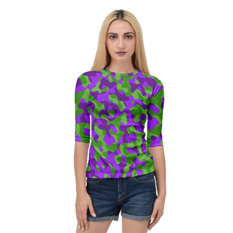 Purple And Green Camouflage Quarter Sleeve Raglan Tee by SpinnyChairDesigns