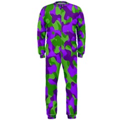 Purple And Green Camouflage Onepiece Jumpsuit (men)  by SpinnyChairDesigns