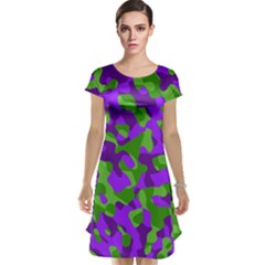 Purple And Green Camouflage Cap Sleeve Nightdress by SpinnyChairDesigns