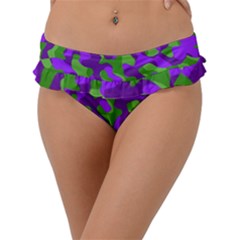 Purple And Green Camouflage Frill Bikini Bottom by SpinnyChairDesigns