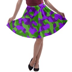 Purple and Green Camouflage A-line Skater Skirt