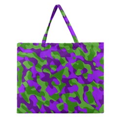 Purple and Green Camouflage Zipper Large Tote Bag