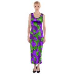 Purple and Green Camouflage Fitted Maxi Dress