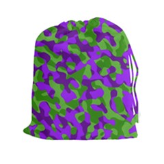 Purple and Green Camouflage Drawstring Pouch (2XL)