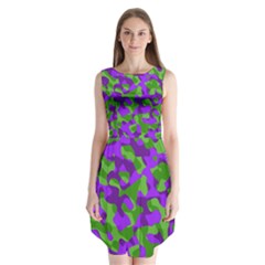 Purple and Green Camouflage Sleeveless Chiffon Dress  