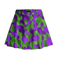 Purple and Green Camouflage Mini Flare Skirt