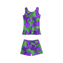 Purple and Green Camouflage Kids  Boyleg Swimsuit