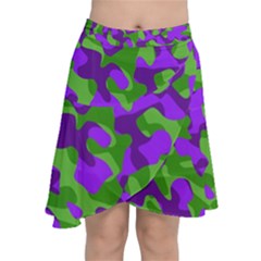 Purple and Green Camouflage Chiffon Wrap Front Skirt