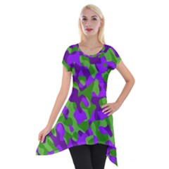 Purple and Green Camouflage Short Sleeve Side Drop Tunic