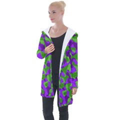 Purple And Green Camouflage Longline Hooded Cardigan by SpinnyChairDesigns