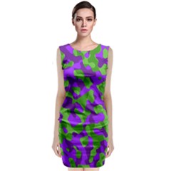 Purple and Green Camouflage Sleeveless Velvet Midi Dress