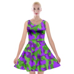 Purple And Green Camouflage Velvet Skater Dress by SpinnyChairDesigns