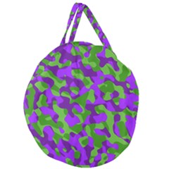 Purple And Green Camouflage Giant Round Zipper Tote by SpinnyChairDesigns