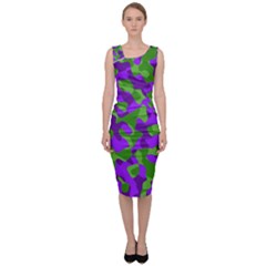 Purple and Green Camouflage Sleeveless Pencil Dress