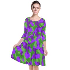 Purple and Green Camouflage Quarter Sleeve Waist Band Dress