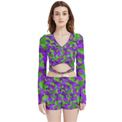 Purple And Green Camouflage Velvet Wrap Crop Top by SpinnyChairDesigns