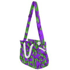 Purple And Green Camouflage Rope Handles Shoulder Strap Bag by SpinnyChairDesigns