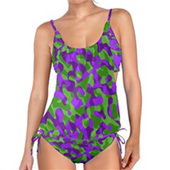 Purple And Green Camouflage Tankini Set