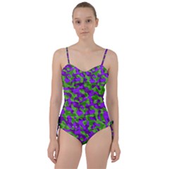 Purple and Green Camouflage Sweetheart Tankini Set