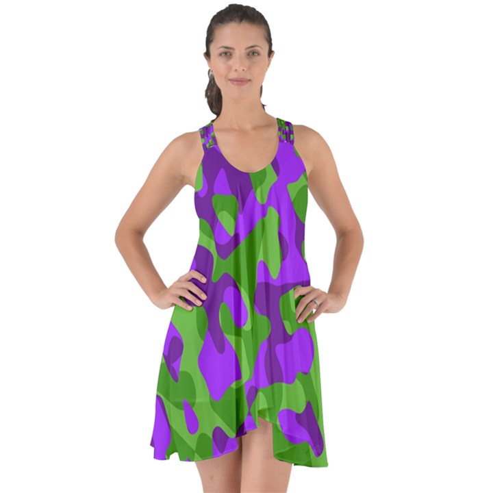 Purple and Green Camouflage Show Some Back Chiffon Dress