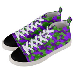 Purple And Green Camouflage Men s Mid-top Canvas Sneakers by SpinnyChairDesigns