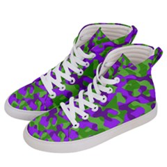 Purple and Green Camouflage Men s Hi-Top Skate Sneakers