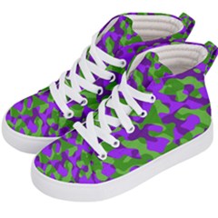 Purple And Green Camouflage Kids  Hi-top Skate Sneakers by SpinnyChairDesigns