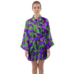 Purple And Green Camouflage Long Sleeve Satin Kimono by SpinnyChairDesigns