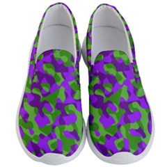 Purple and Green Camouflage Men s Lightweight Slip Ons