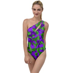 Purple and Green Camouflage To One Side Swimsuit