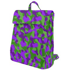 Purple And Green Camouflage Flap Top Backpack by SpinnyChairDesigns