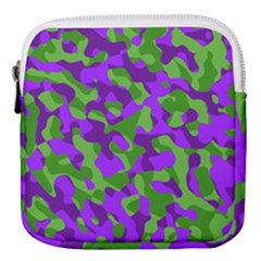 Purple And Green Camouflage Mini Square Pouch by SpinnyChairDesigns