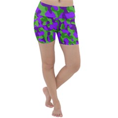 Purple and Green Camouflage Lightweight Velour Yoga Shorts