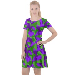 Purple And Green Camouflage Cap Sleeve Velour Dress  by SpinnyChairDesigns