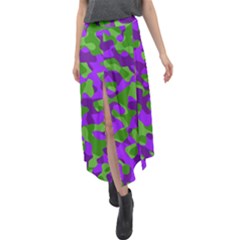 Purple And Green Camouflage Velour Split Maxi Skirt by SpinnyChairDesigns