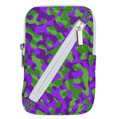 Purple And Green Camouflage Belt Pouch Bag (large) by SpinnyChairDesigns