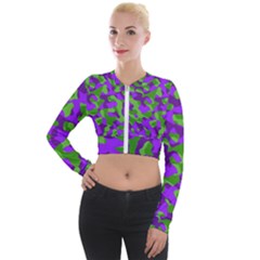 Purple and Green Camouflage Long Sleeve Cropped Velvet Jacket