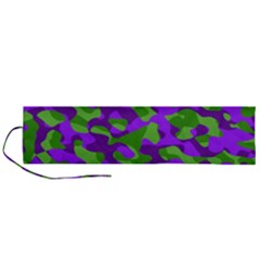 Purple And Green Camouflage Roll Up Canvas Pencil Holder (l) by SpinnyChairDesigns