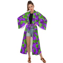 Purple and Green Camouflage Maxi Kimono