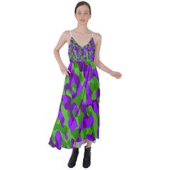 Purple and Green Camouflage Tie Back Maxi Dress